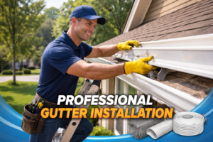 A professional worker installing a gutter at a home in Kannensaw ga